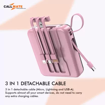 Callmate 10000 mAh Power Bank (12 W, Fast Charging) (Pink, Lithium Polymer) Callmate 10000 mAh Power Bank (12 W, Fast Charging) (Pink, Lithium Polymer)